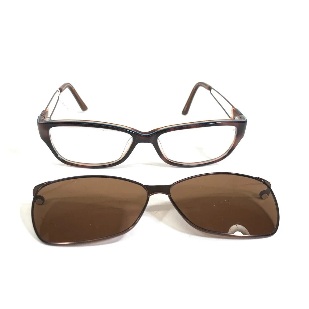 Easyclip Eyeglasses Frames WF EC925 BROWN/OLIVE Blue Frames with Clip On Lenses